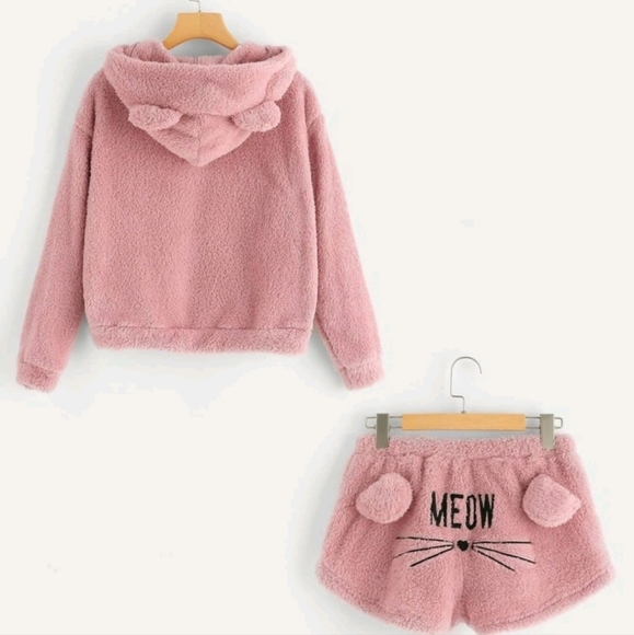 Cartoon Print Teddy Coat and Shorts Pijama Set - Picture 2 of 6